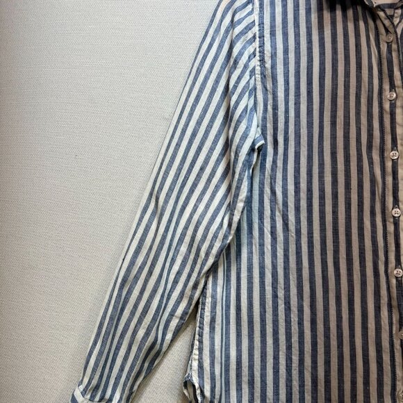 L.L.Bean Women's Linen Button Up Shirt Long Sleeve Size M White Blue Stripe - Picture 6 of 13